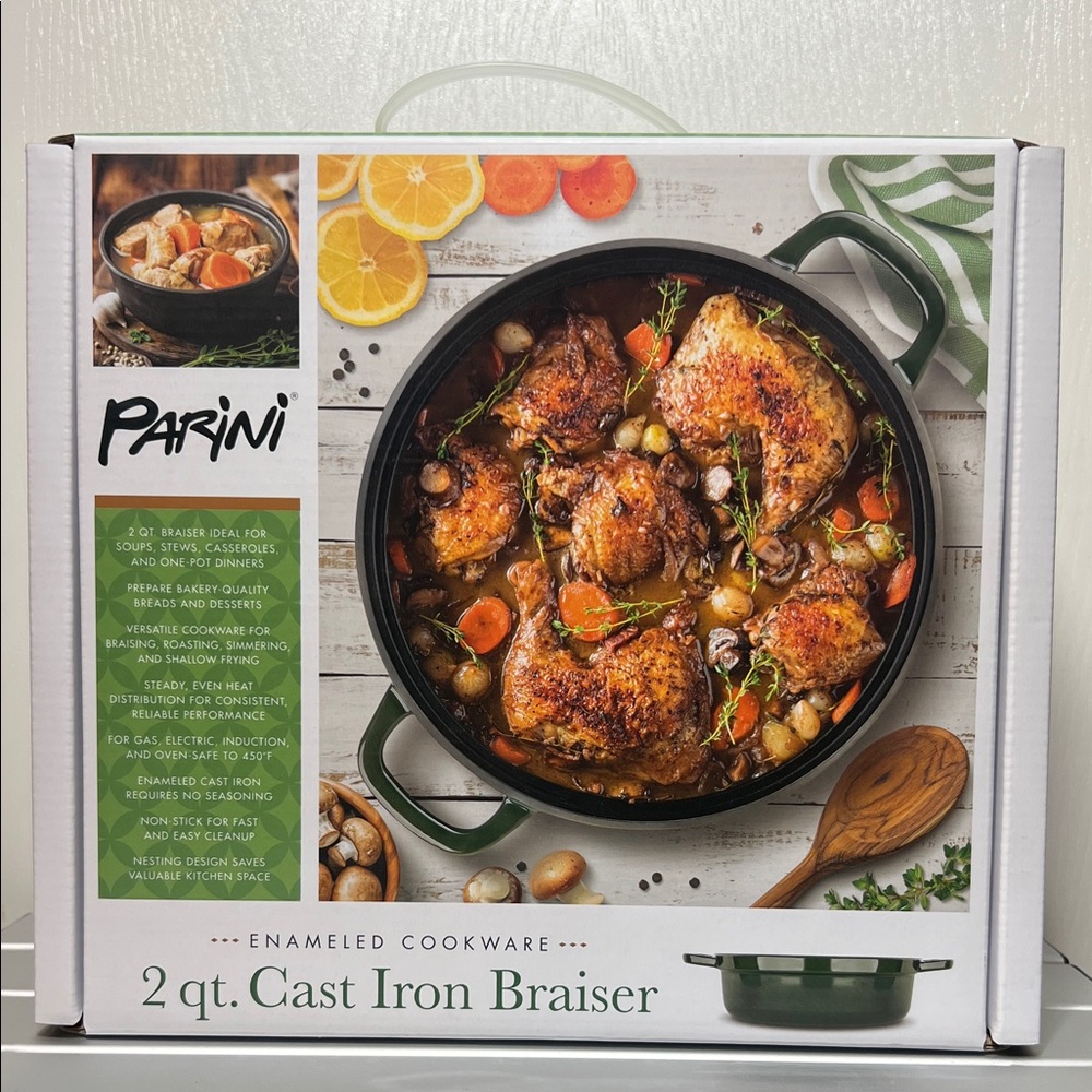 Parini 2 Quart Green Cast Iron Braiser